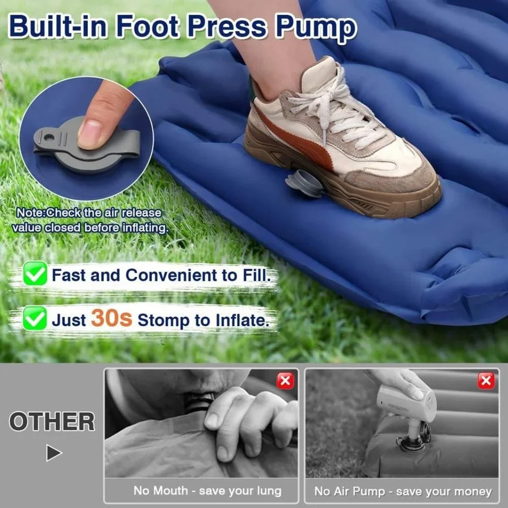 Built-in Camping Sleeping Pad Inflatable Sleeping Mat with Pillow Foot Pump Camp